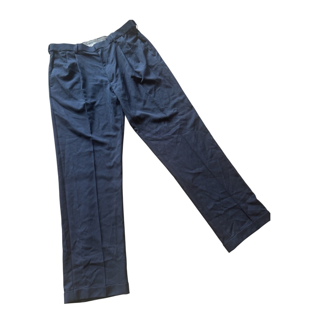 Haggar Premium Comfort Dress Pants Men's 36x32 Navy Classic‎ Fit Pleated NWOT